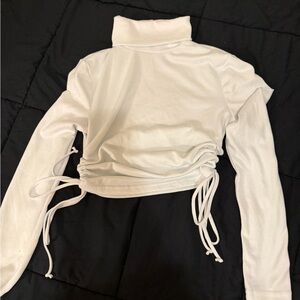 White Turtleneck Ruched Women Top